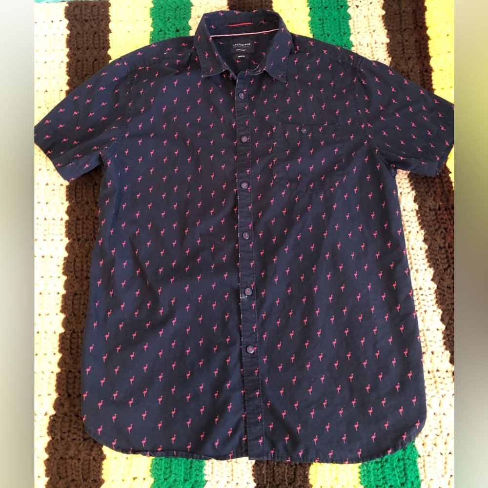 cactus man dark blue pink flamingos shirt slim fit mens large